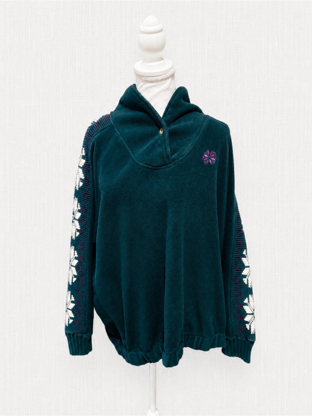 Vintage Weekend Action Teal Fleece Pullover XL Nordic Snowflake 90s Jacket